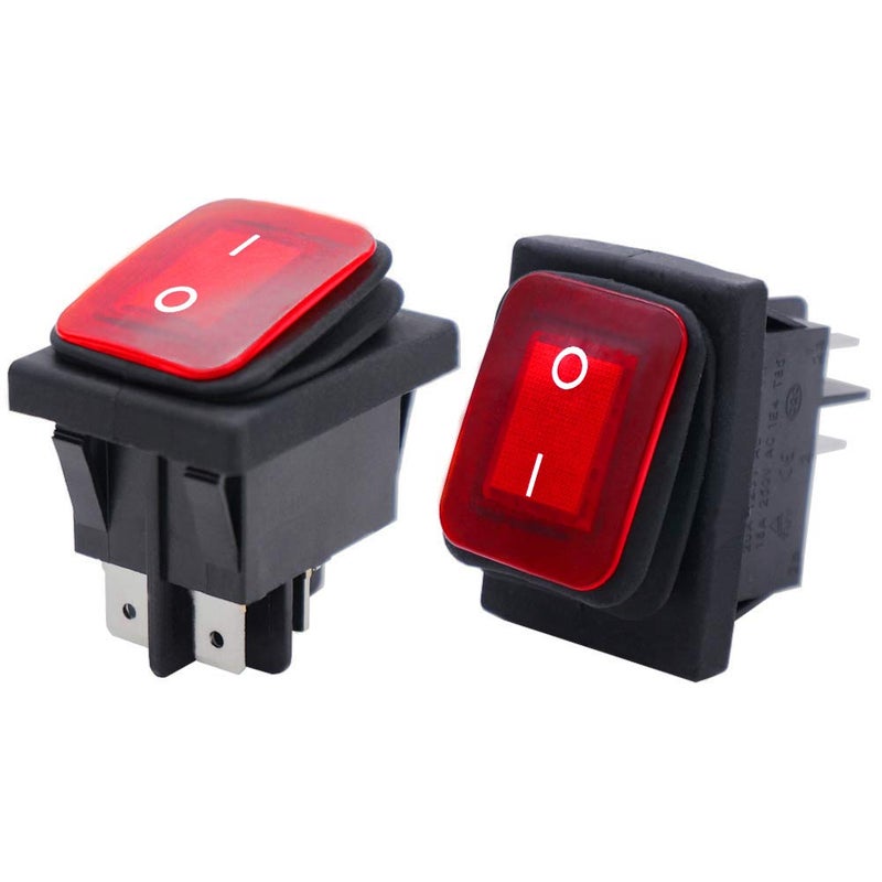 Twidec/2Pcs Waterproof DC12V Rocker Toggle Switch Red LED Light Illuminated 16A 4 Pins 2 Position ON/Off DPST Boat Or Car KCD2-201N-2-W-R - Image 1